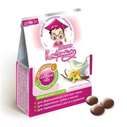 Доктор конфеткин драже в шок. кальций ваниль+сливки 100г.